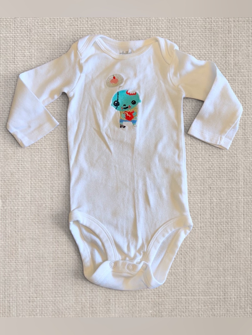 Halloween Long Sleeve White Bodysuit Baby 3-6 Months Embroidered Zombie Fall